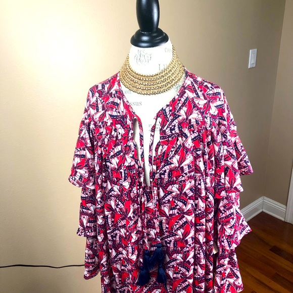 Happy X Nature Kate Hudson butterfly print ruffled and tiered maxi dress, L, NWT - Picture 3 of 4